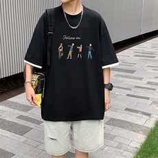 JT55043-P25假两件短袖t恤男大码胖子半袖体恤半截袖港风，男装T恤，电商A040