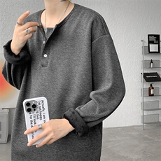 DD1013-P48加绒P58糯米面料假两件亨利领长袖T恤男内搭打底衫，男装针织衫/毛衣，电商A059