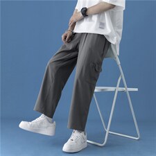中性风夏季薄款冰丝九分裤宽松直筒9分休闲裤工装裤 K501P35图片