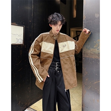 2024新美式撞色拼接皮衣外套立领机车服夹克炸街现货W8338-P74，男装夹克，星座512-4