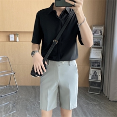 冰丝短袖衬衫男夏季韩版衬衣港风日系宽松大码五分袖寸衫九分短裤，男装牛仔裤，星座505-2（原电商A260-1)