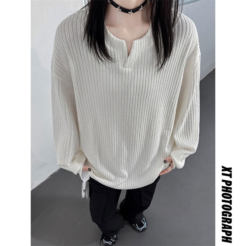 白色高级感条纹长袖T恤男夏薄款宽松冰丝速干情侣防晒卫衣打底衫,男装T恤,电商A341