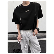 美式重磅高级感垫肩t恤cleanfit拉链短袖设计感半截袖WLK7133-p45，男装T恤，星座1008