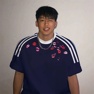 夏季美式高街重磅纯棉三条杠织带撞色男女短袖T恤ZD528-特P30图片