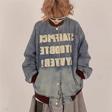 J3355-P70春秋季美式复古学院风设计感重工水洗字母牛仔棒球服，女装职业装，电商B323A