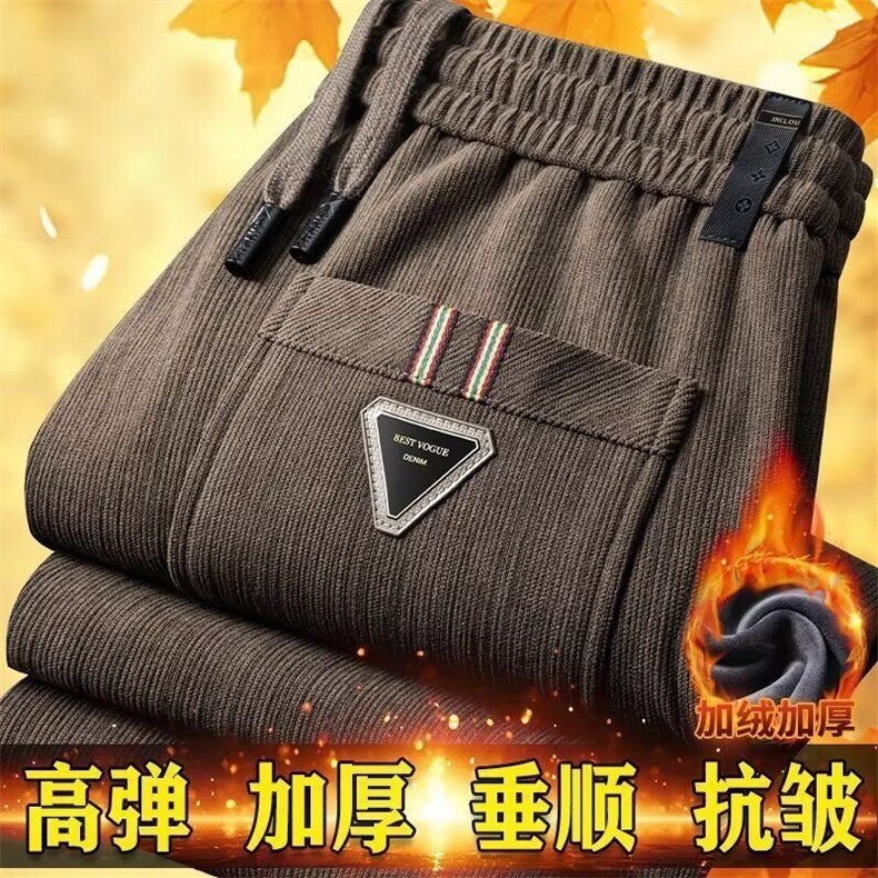 加绒加厚冬款男女休闲裤灯芯绒直筒宽松保暖长裤H0322 P30图片