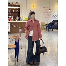 TC672-p45美式复古腊肠小狗红色格子衬衫女春季2025，女装衬衫，星座617A-2
