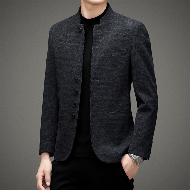 新款男士2023秋款中山装立领西装西服修身男装商务西装外套潮帅气,男装夹克,电商B212（原钱塘6029）