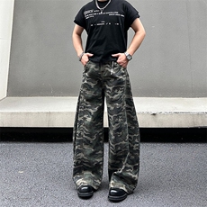 美式复古水洗弯刀牛仔裤男女新款宽松直筒阔腿工装裤NA168-P55，男装牛仔裤，星座208-5