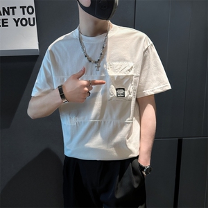 设计感贴布条纹个性立体口袋拼接短袖POLO衫男潮流宽松  TX41-P48图片