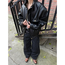 夹棉款美式高级感机车皮衣夹克男女外套款潮牌PU皮飞行服JK3345，男装夹克，星座516A