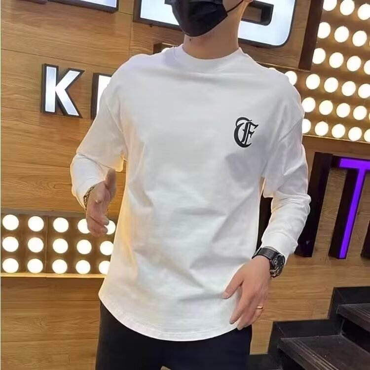 网红潮牌燕尾卫衣男秋季新款圆弧开衩字母休闲上衣服时尚百搭长袖,男装衬衫,星座506A