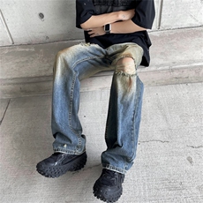 泼墨油漆乞丐裤微辣喇高街破洞牛仔裤N01718-P48，男装牛仔裤，星座308B-2