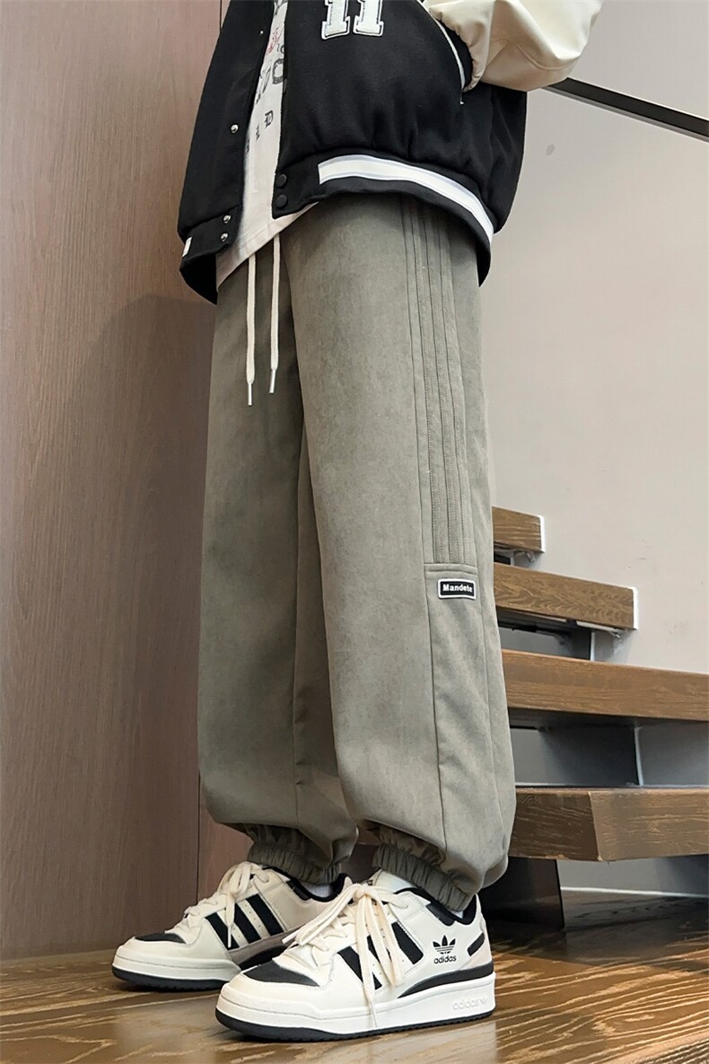 大货欢迎二开加绒新款纯色麂皮颗粒绒毛卫裤宽松A161-K53A,男装休闲裤,电商A161
