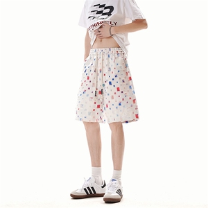 DK162-P32花白短裤男女夏季新款休闲冰丝沙滩中裤宽松百搭五分裤