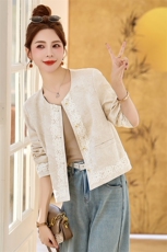 超好看国风短外套女2025春秋新款气质提花刺绣新中式圆领西装上衣，女装短外套，盈茜