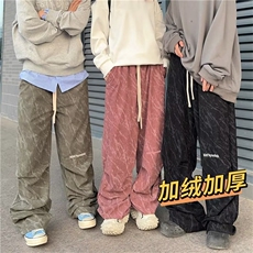 秋灯芯绒阔腿伞兵裤男潮牌宽松直筒美式字母印花休闲裤子KB4519，男装休闲裤，星座1116A-1（原606A）