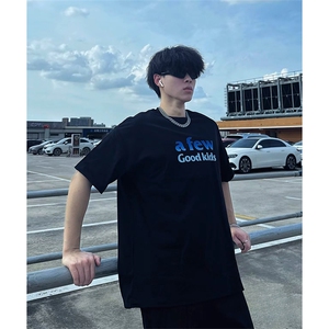 抖音得物供货210克现货宽松纯棉美式潮牌印花落肩袖纯棉T恤AT2183图片