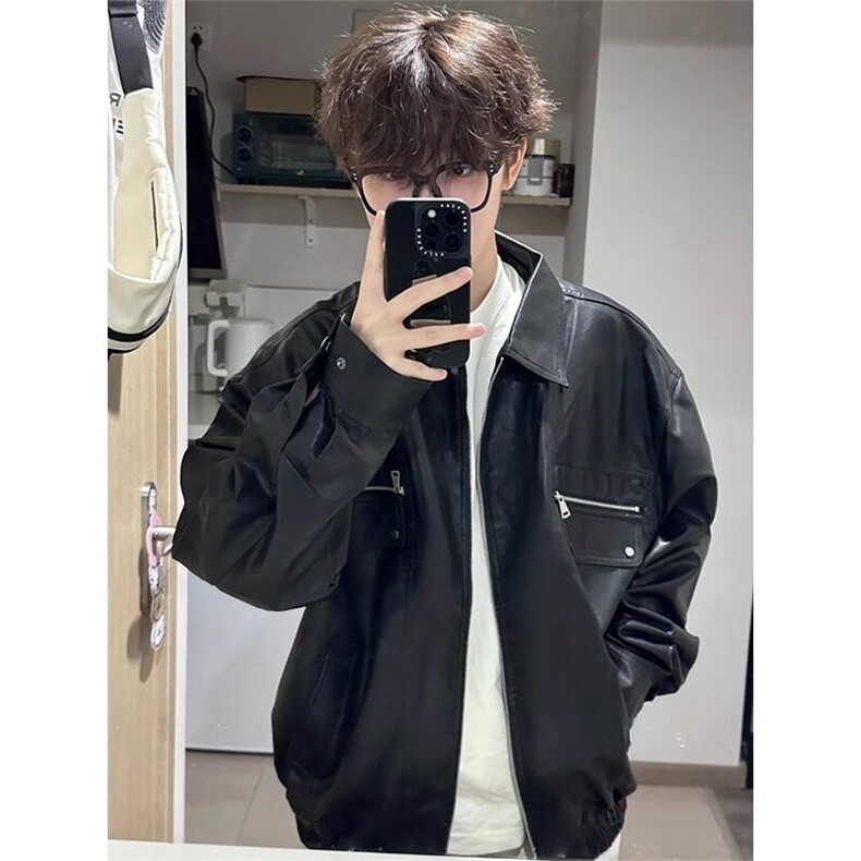 解构拉链短款皮衣外套痞帅炸街机车服美式复古夹克JK848特P73,男装夹克,星座908-1
