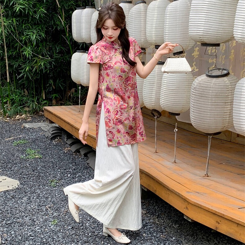 新中式g风套装女夏高级感复古提花时尚洋气减龄显瘦阔腿裤两件套,女装套装/套裙,超帛