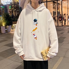 WY2165-P35加绒款-P40纯棉连帽卫衣男大码运动帽衫宽松薄外套男，男装卫衣，电商A040