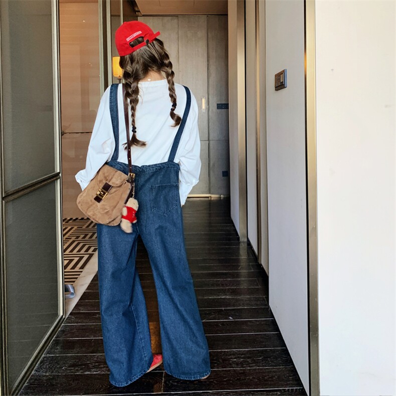 【春款】深色抽绳收腰连体牛仔背带裤C158-8631-P120-K178,女装休闲裤,2C158