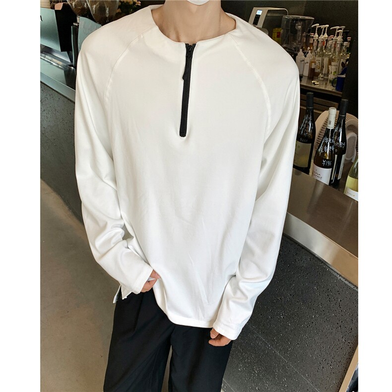 24秋冬美式半拉德绒内搭长袖T恤卫衣宽松打底衫男女H1019P38，男装T恤，电商A341