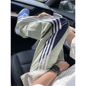 多巴胺条纹工装裤男生夏季薄款美式高街cleanfit直筒宽松伞兵裤子图片