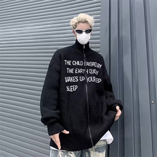 双拉链针织开衫男女韩版潮字母宽松百搭2024秋冬ins毛衣MZ509-P61，男装针织衫/毛衣，星座412-3