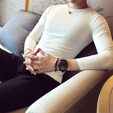 t508-p352021长袖T恤男秋季百搭纯色修身圆领内搭打底衫男白首，男装T恤，电商D303