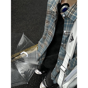 B221 ！美式ins高街暗黑小众毛边格子衬衫 SY2320-P65控88图片
