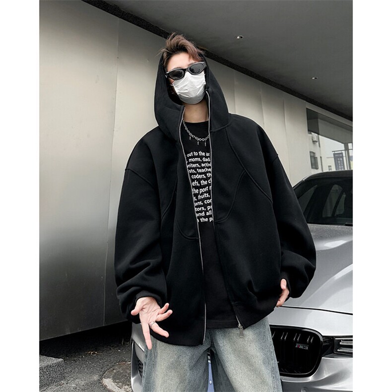 美式开衫潮流休闲加绒拉链连帽卫衣外套男秋冬宽松潮牌WY0311-P62图片