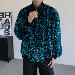 年会明星同款蓝色亮片发亮演出服男女歌手舞蹈DJ夹克外套棒球衫图片