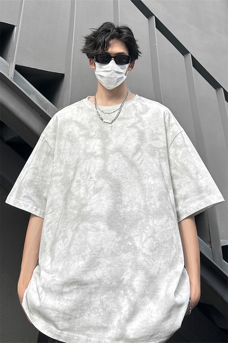 扎染短袖X5547-TP3048夏季可二开脏脏T休闲百搭五分袖T恤男,男装T恤,电商A102
