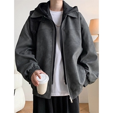 1506-1/MJ4931假二件皮衣高质量/P64皮衣外套男生假两件连帽夹克，男装夹克，星座1506-1