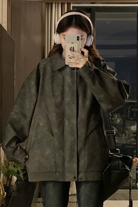 2025 秋季新款 女模内景大码美式高街皮夹克M-5X HJ25008-特P80图片