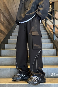 春季潮流新款高街拉链拼接设计宽松冲锋裤B315-K23563-p55控78图片