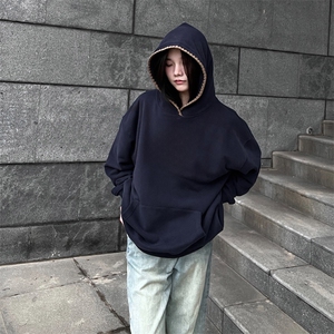 抖音得物高品质二开 25秋冬美式重磅宽松纯色连帽贝壳刺绣卫衣W63图片