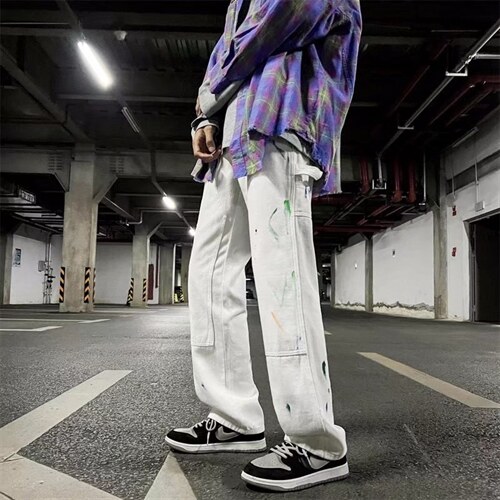 美式高街泼墨牛仔裤男hiphop小众设计感裤子NK111P42，男装牛仔裤，星座1116-2