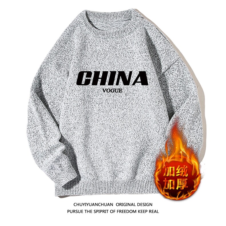 加厚加绒毛衣男大码毛线衣男针织衫M19001-P45加绒款-P65白底,男装针织衫/毛衣,电商A040A