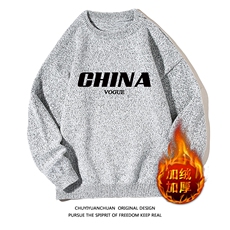 加厚加绒毛衣男大码毛线衣男针织衫M19001-P45加绒款-P65白底，男装针织衫/毛衣，电商A040A