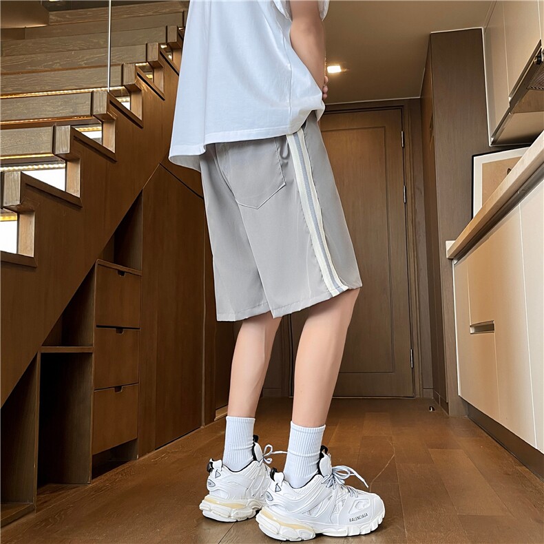松紧腰短裤夏季条纹拼接美式宽松休闲运动五分裤YX27P29,男装牛仔裤,星座1013-1
