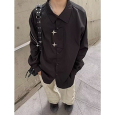 2025春夏季新款垂感设计感拉链复古暗黑系男女同款长袖衬衫衬衣潮，男装衬衫，星座601-1