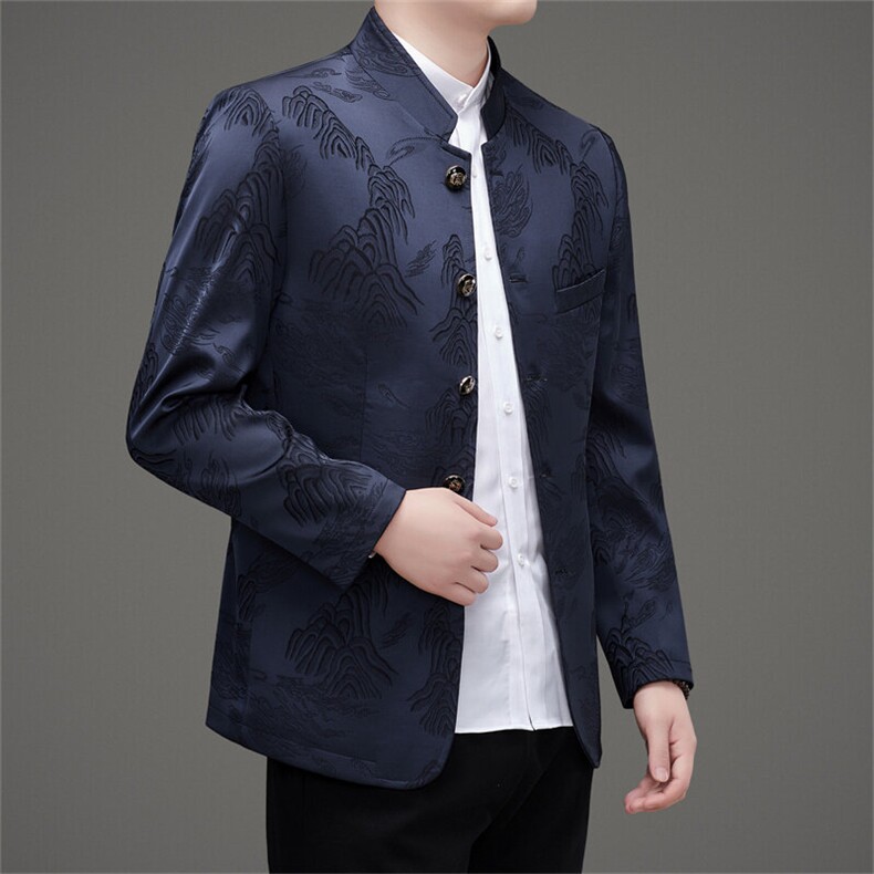 高端中山装西服外套男士中年风新中式休闲西服唐装套装,男装西服,钱塘723