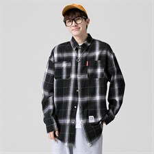 2021秋季港风无影墙新日系大码男宽松休闲工装格子衬衫C3053-P40，男装衬衫，电商A001