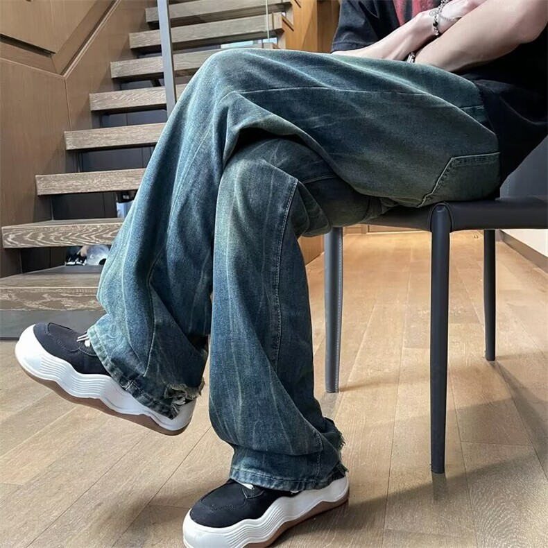 美式复古牛仔裤男夏季新款高街直筒裤宽松阔腿拖地长裤7271P45,男装牛仔裤,星座410-2