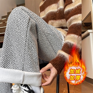 冬季新款雪尼尔加绒加厚直筒裤小香风宽松慵懒阔腿裤K1259P58控88图片