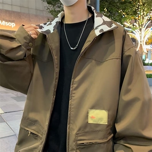 薄美式复古撞色酒红色工装外套春秋2024新款秋季男女夹克J213/P62图片