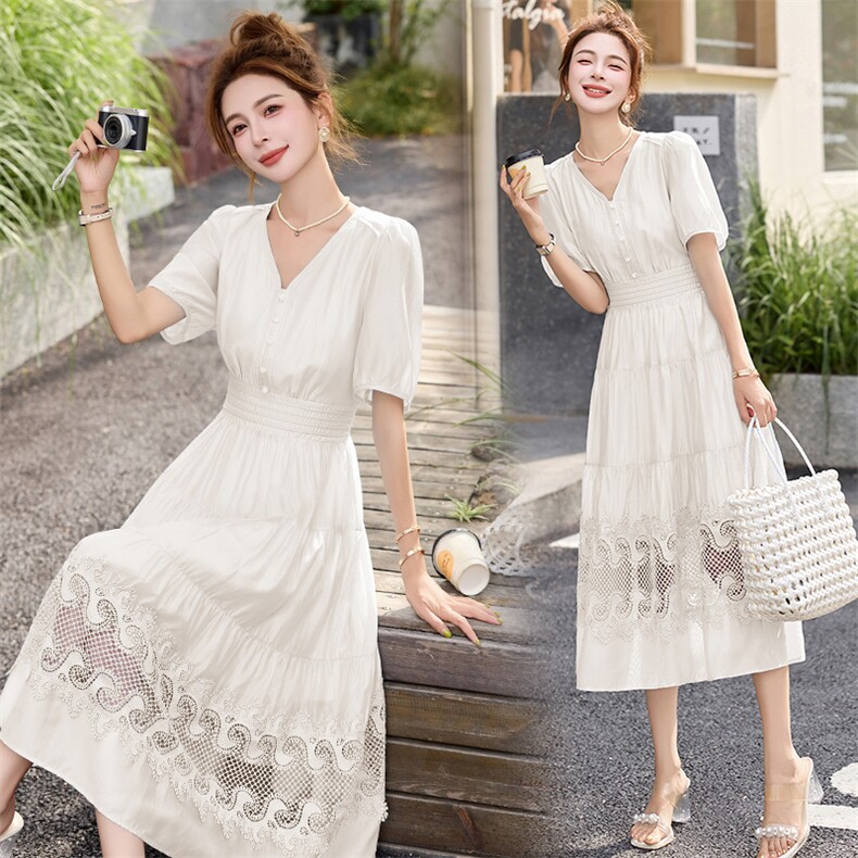 连衣裙夏2025新款今年流行爆款高级感显瘦减龄漂亮简单大方长裙子，女装连衣裙，蓝诺裳