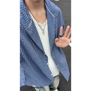 美式复古蓝色连帽/翻领衬衫男衬衣外套上衣DC2243/DC2244-特价P35,男式深棕色上衣搭配图片欣赏图片